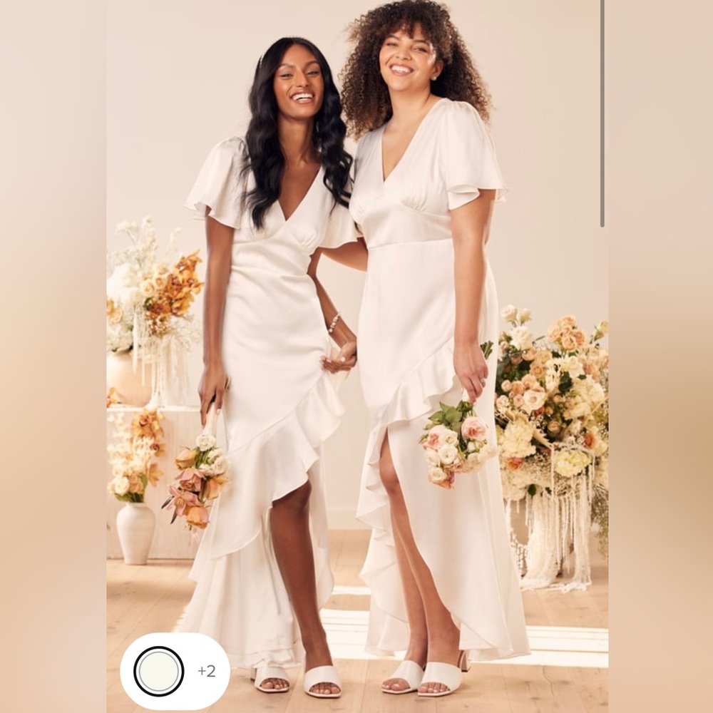 Lulu’s Eternal Bond White Satin Ruffled Flutter Sleeve Maxi Dress